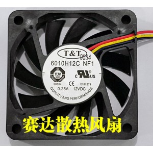 T&T 6010H12C NF1 12V 0.25A 3wires Cooling Fan